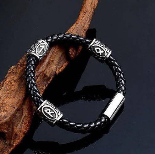 Runic Braided Leather Bracelet - Norsegarde