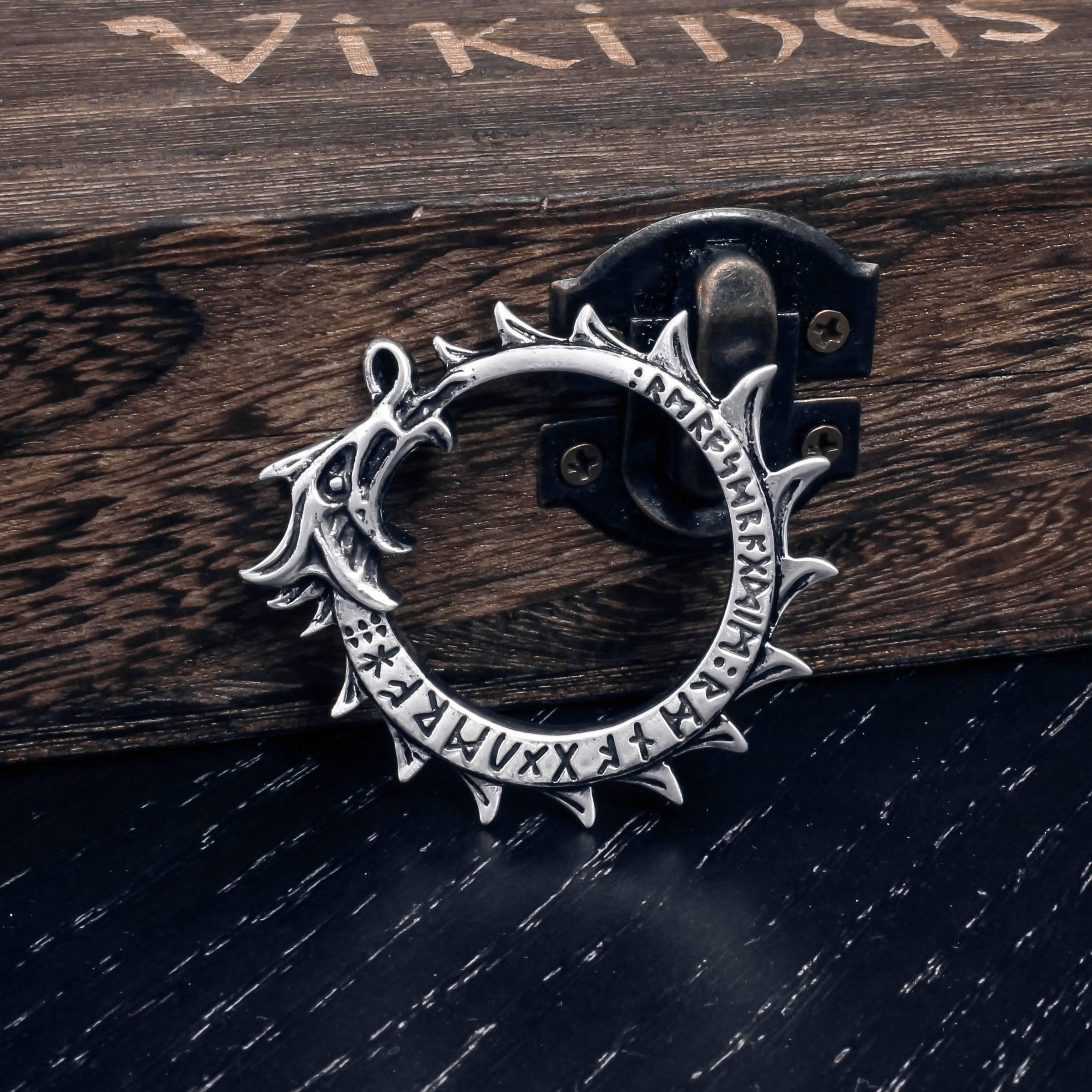 Viking Rune Serpent Pendant - STERLING SILVER Norse Jormungandr Amulet