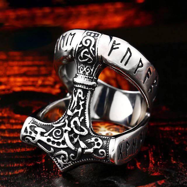 Thor's Hammer Runed Ring - Stainless Steel - Norsegarde