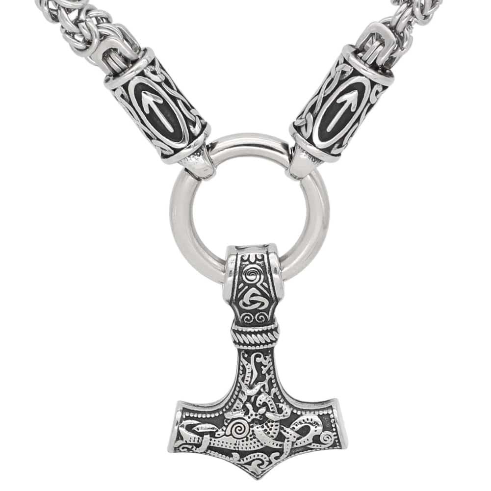 Tyr's Runed King's Chain with Mjölnir Stainless Steel