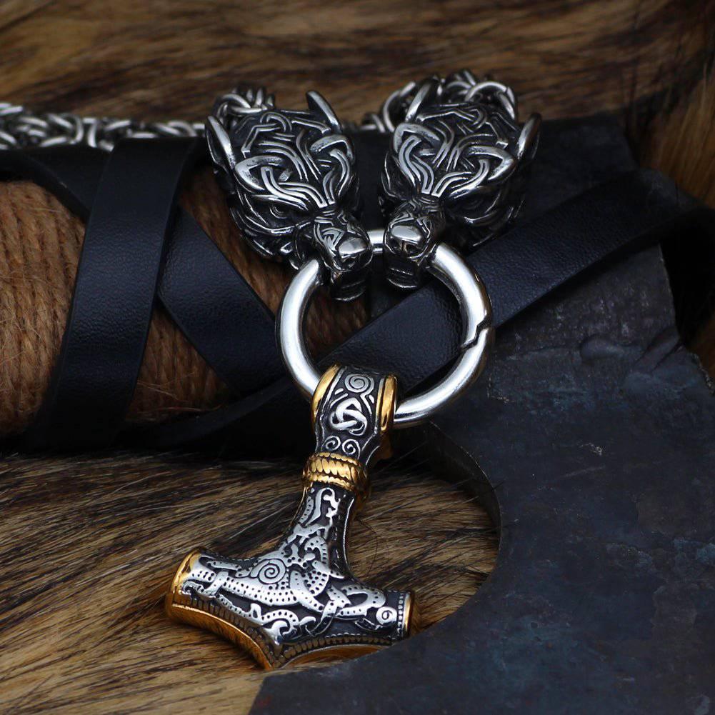 Celtic Wolf King\'s Chain - Heavy Viking Necklace with Mjolnir | Norsegarde