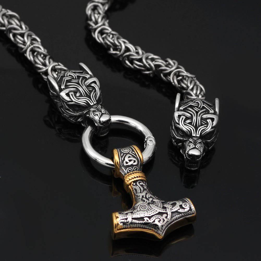 Celtic Wolf King\'s Chain - Heavy Viking Necklace with Mjolnir | Norsegarde