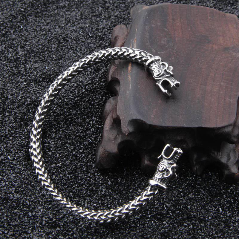 Wolf Head Meshed Torc Bracelet - Stainless Steel - Norsegarde