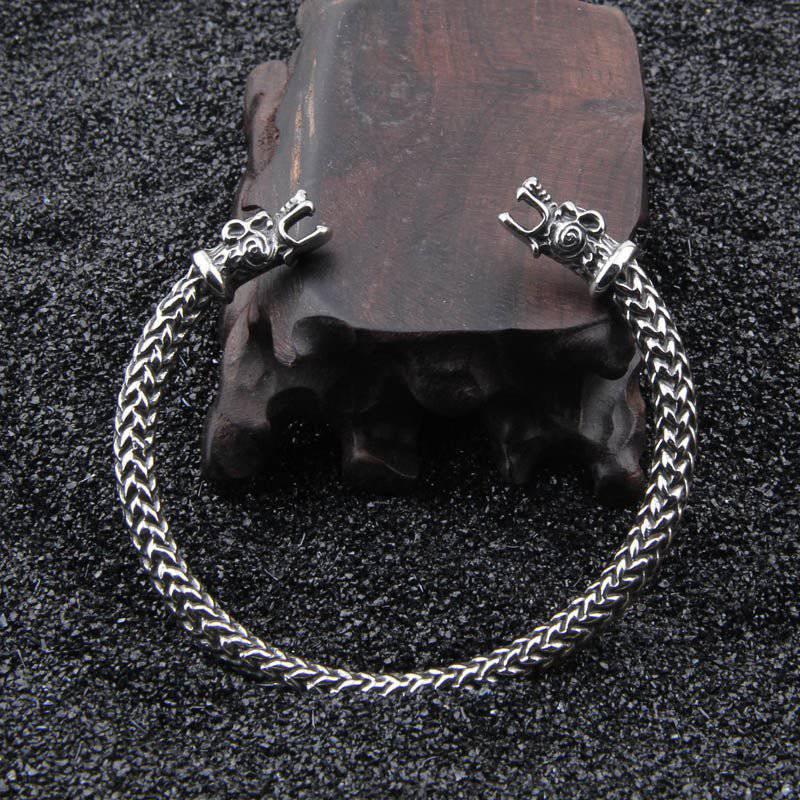 Wolf Head Meshed Torc Bracelet - Stainless Steel - Norsegarde