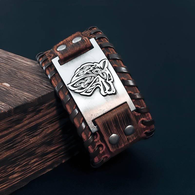 Wolf of Odin Leather Wrap Bracelet - Norsegarde